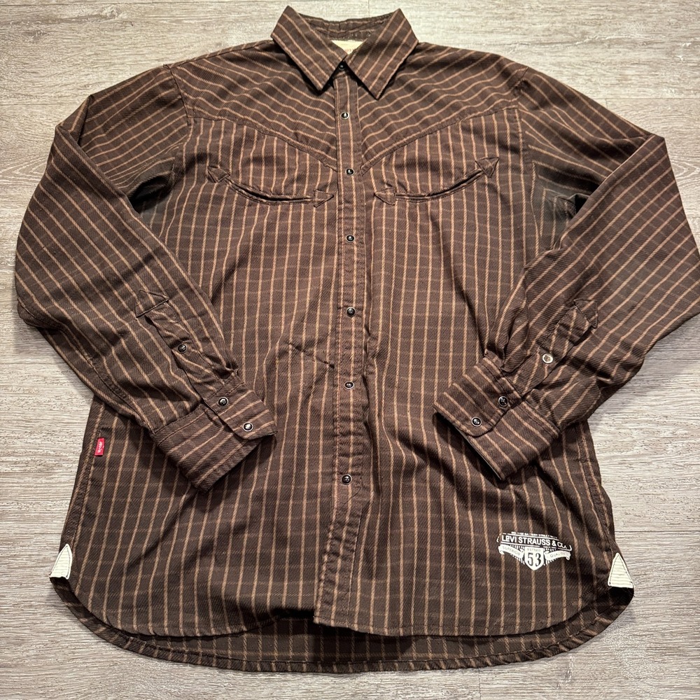 Levi's Western Shirt Mens XXL Brown Striped Cotton‎ Blend Rodeo Rancher Vintage
